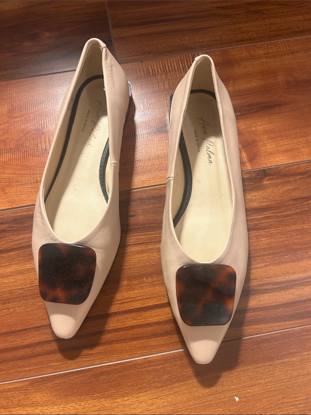 Nude Pointed Toe Flats with Tortoiseshell Accent
